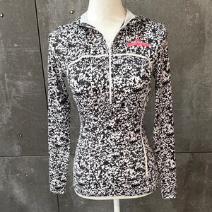 Stella McCartney Black & White Speckled Half-Zip Hoodie with Pink Logo